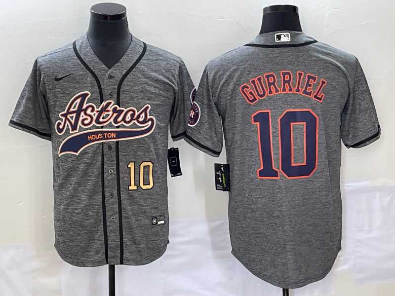 Mens Houston Astros #10 Yuli Gurriel Number Grey Gridiron Cool Base Stitched Jersey